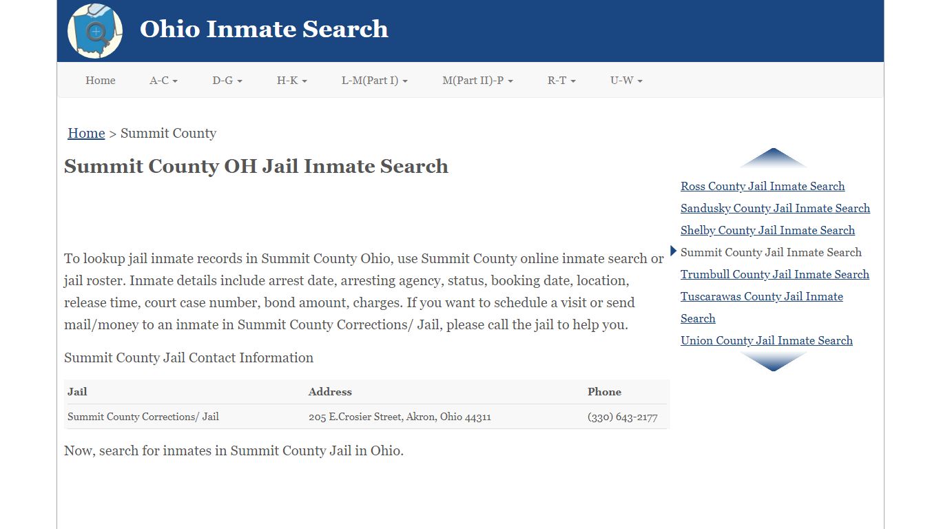 Summit County OH Jail Inmate Search